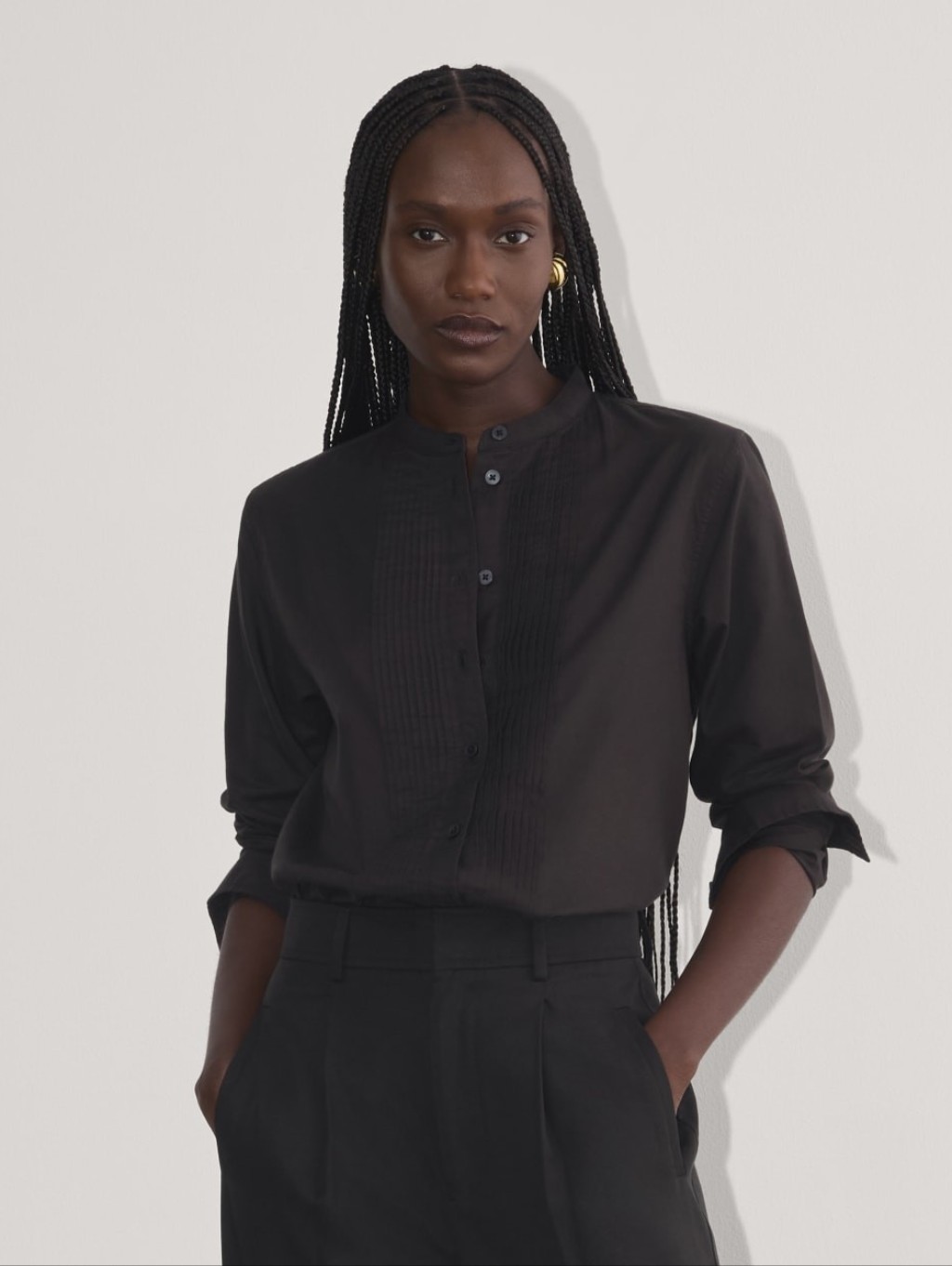 Everlane Black Pleated Tuxedo Button Down Long Sleeve Shirt - Size 00